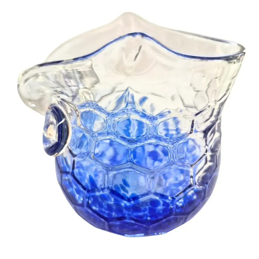 Vintage Blown Glass Owl Cobalt Blue Splatter Jar Vase Candle Holder Boho Cottage